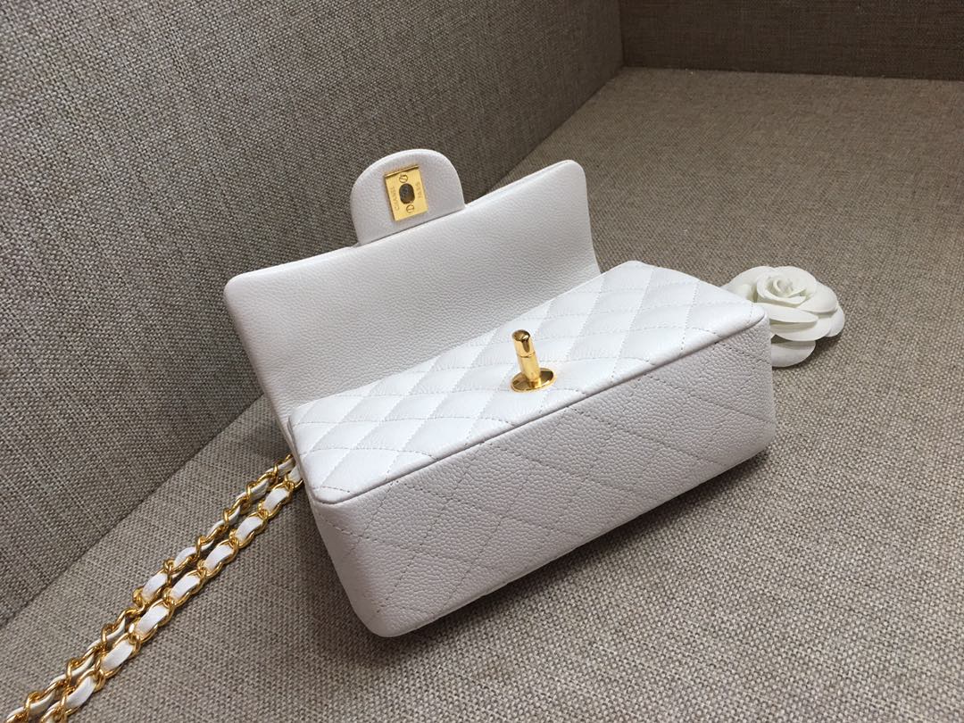 Small Classic Flap Caviar Bag A01116 White/Gold